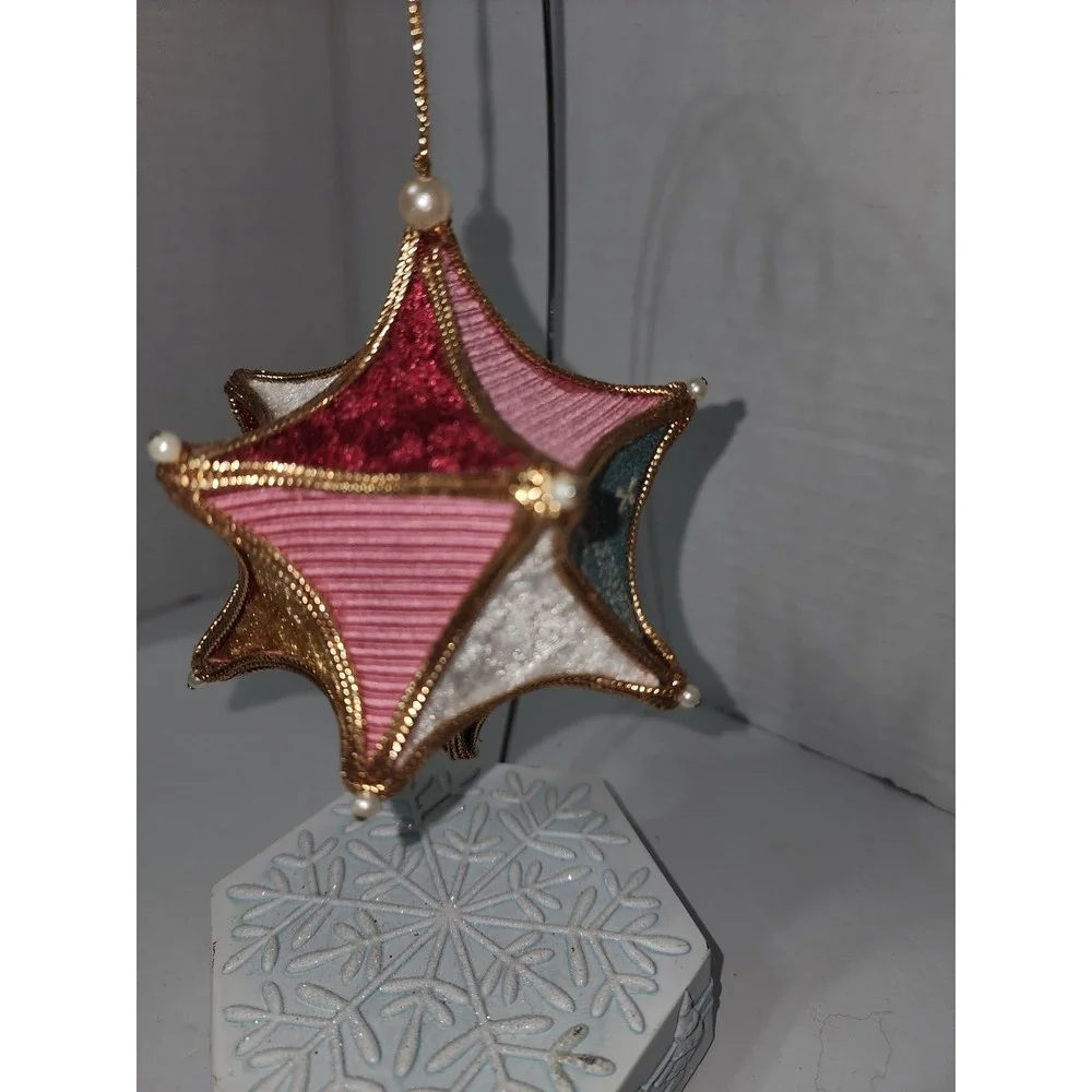 Vintage Handmade Christmas Tree Star Ornament fabrics‎ gold trim